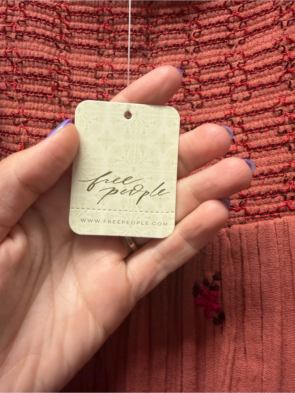 Free People Rust Floral Smocked Jumpsuit with Long Sleeves - Picture 3 of 3